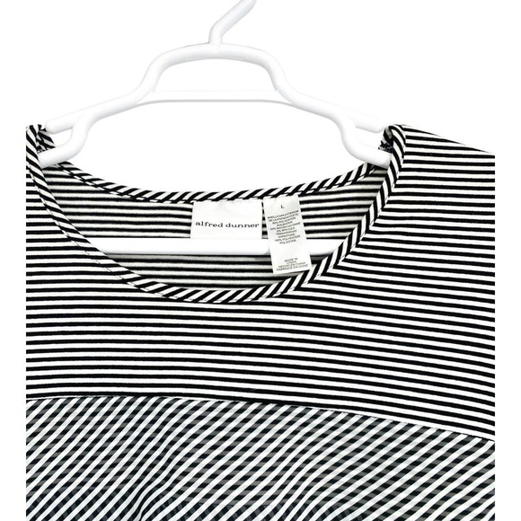 Alfred Dunner Womens B-W Shirt Striped Short Sleeve Stretch Scoop Neck Ruffled L - Picture 3 of 7